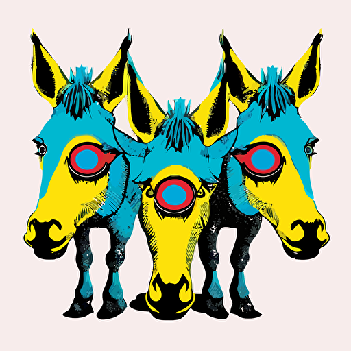 3 eye donkey, naive style, surreal, vector art, illustration, white background