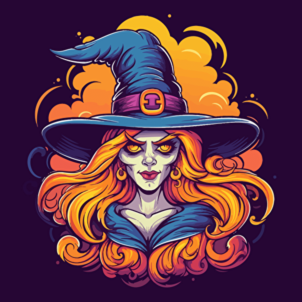 scary cartoon witch vector drawing with triply colors