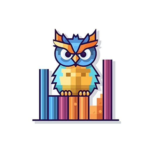 a cute pixel owl vector logo with a bar chart