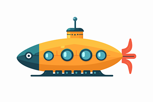 minimalistic silhouette of a cute submarine, vector, svg, full page, white background