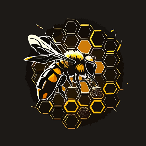 logo with honeycomb and bee. 2d vector. Logo. Black yellow.