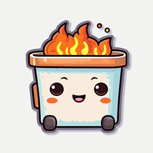 sticker, dumpster on fire, kawaii, contour, vector, white backgroung