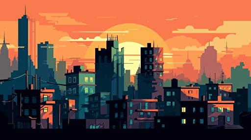 a city background, gangster style, cartoon, simple, colorful, vector