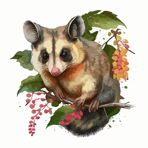 possum pencil drawing watercolor full color vector