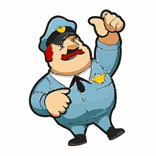 logo,mascot, simplistic, chubby policeman signaling touchdown, vector, white background