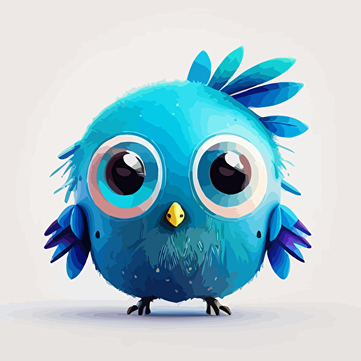 happy, cute, fat, robotic blue bird, large eyes, subtle gradients, colorful feathers, flat style, vector art, 2d