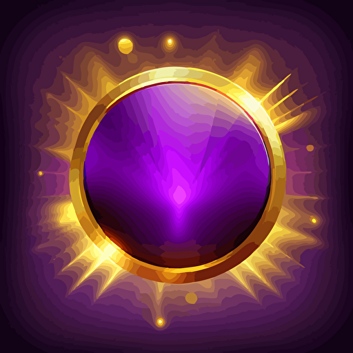 Gold coin icon. Magical glowing around. Bright and voluminous, vector. Purple background