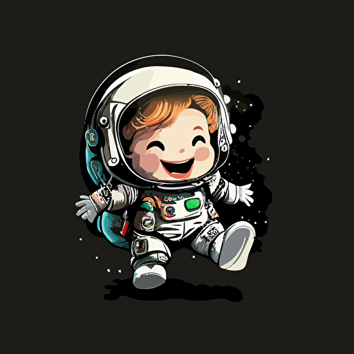 A baby astronaut, smiling, black background, vector art , pixar style