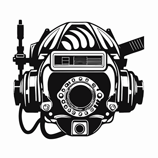 simplified moana style underwater diver helm with camera, black and white, flat, vector icon, logo