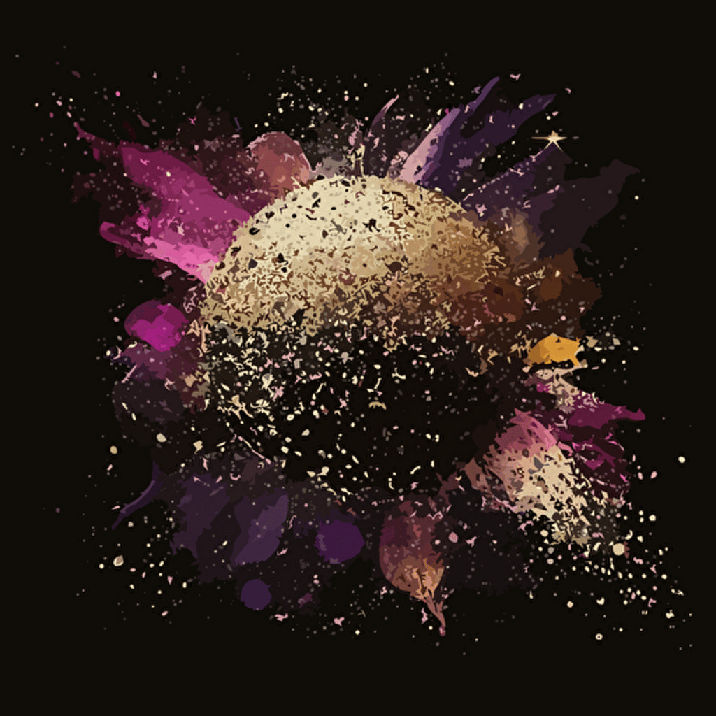 Glitterbomb, glitter bomb, from darkness to light, spiritual, gold glitter, pinks, purples, vector, black background