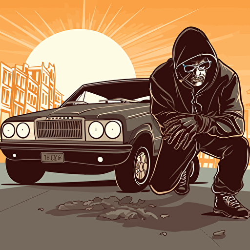 gangsta stealing a car, vector art