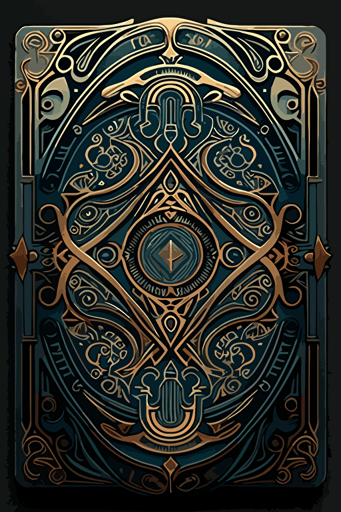 A card back, in an ornate mechanical geometric style, [Two colors]. The card back should have a unique design, with elements of fluidity and movement, Flat with no shadow, no script, horizontal symmetry, while still maintaining a cohesive look and feel throughout the deck. Two circles in the middle. Symmetrical design. The overall design should evoke a sense of tranquility, The final product should be high-quality, vector artwork, suitable for printing on the backs of standard playing cards.