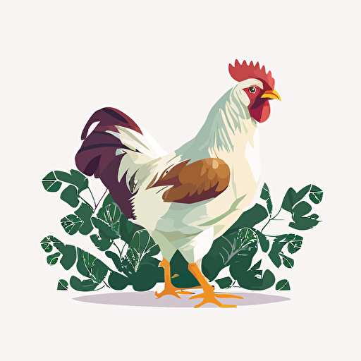 white hen chicken, white background, childrens book flat color vector art