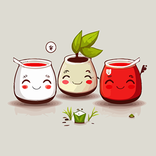 3 cute japanese tea smilling red and white. Vector style. 2D. Drawing.