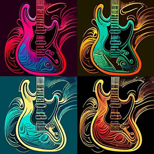 electric guitar, vector art, black outline 4 colors, retro colors, ar 2:3