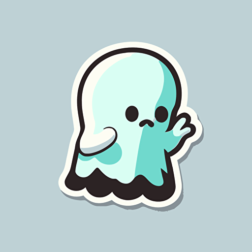 Very cute ghost thumbs down pixar style, 2d flat design, vector, cut sticker