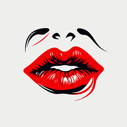 kissing red lips, sports logo style, white background, vector, flat