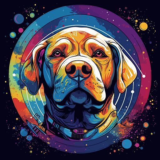 vector art ready to print colourful graffiti illustration of dog in space ,face only, symmetrical, vibrant color, hip hop, high detail
