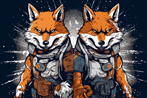 white background, Create an image of a massive battle between two different states shiba inu cyber punk and fox dark shiba inu outfit battle, anime background, vector, greekpunk, marvel style