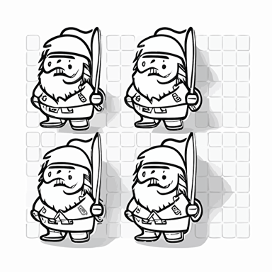 vector image white sheet with dwarf stickers, thick outline, 4 rows of 4 stickers