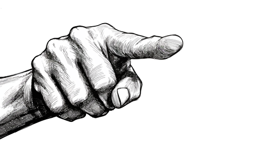 pointing finger towards, simple drawing, vector, white background