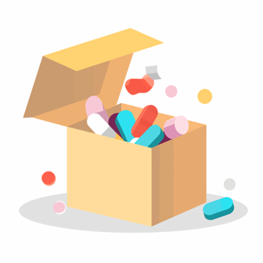 a vector art with a white background showing a box of pills,