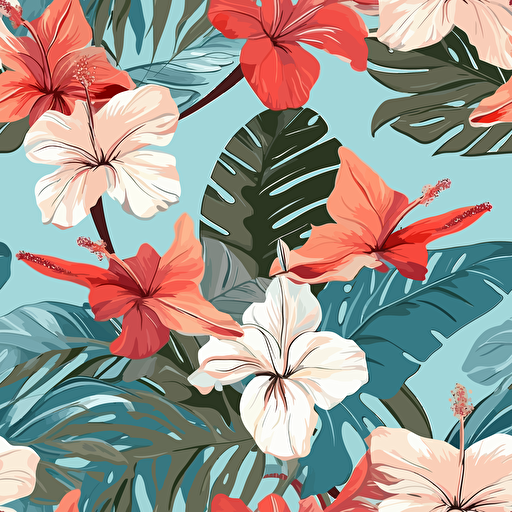 Tropical flora, minimalistic, retro aesthetics, vector image, pastel pantone colors