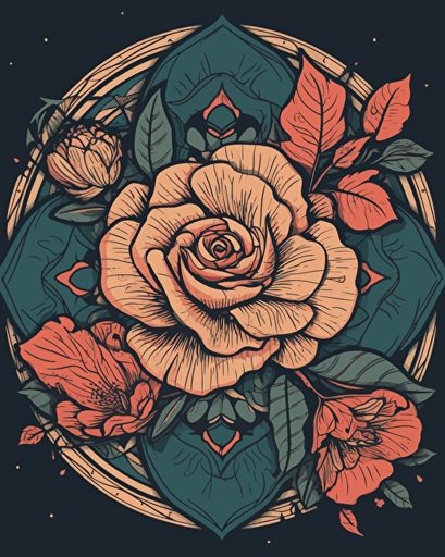 mandala rose, retro aesthetics, vector image, sticker design, pantone colors