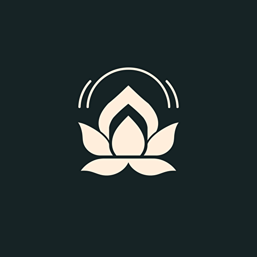 simple geometric iconic logo of a union of lotus flower and a house, white vector, on black backgroung