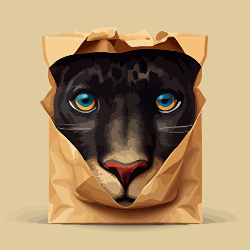 vector illustration of an intimidating panther poking his head out of a paper grocery bag