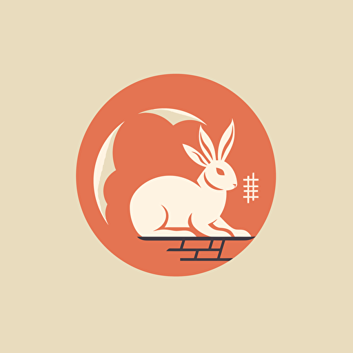 circular vectorial modern minimalism contemporary logo rabbit moon chinese festival food restaurant bi-chromatic warm colors