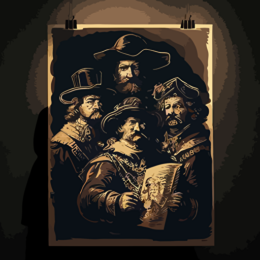 rembrandt the nightwatch in soviet propaganda poster style, vector art, minimalistic