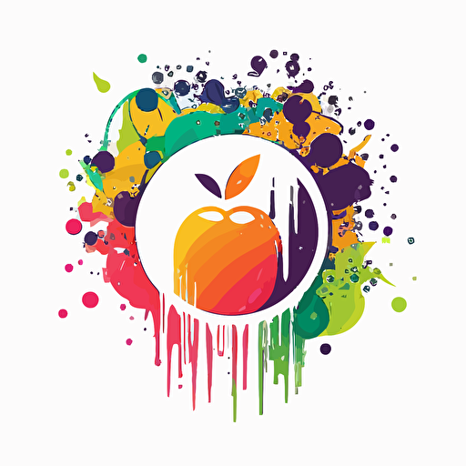circle logo, waterfall, splashing fruit, clean design, 4h, hd, vector, ultra minimalist