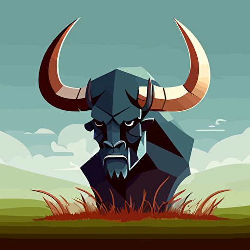 Minotaur in a cow field, vector logo, vector art, emblem, simple cartoon, 2d, no text