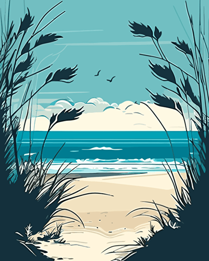 Simple vector illustration beach blue sea,