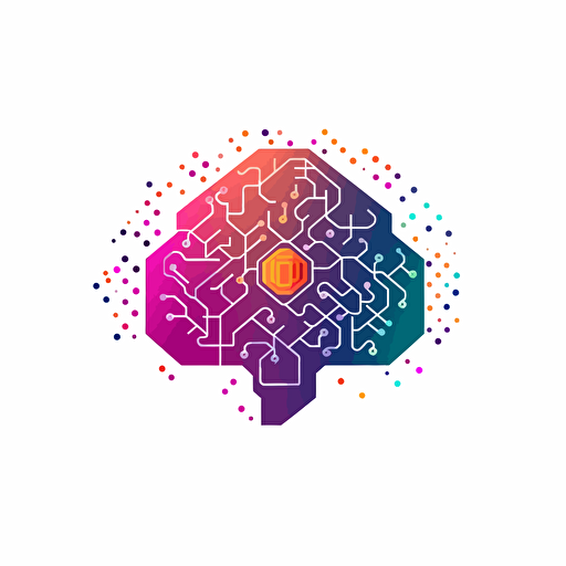 colourful brain with microprocessor logo. poligonal. vector. white background. logo style