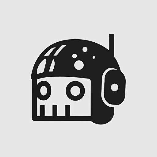 robot helmet icon, flat, vector icon, similar to to discord logo, black and white, minimal, monochramic