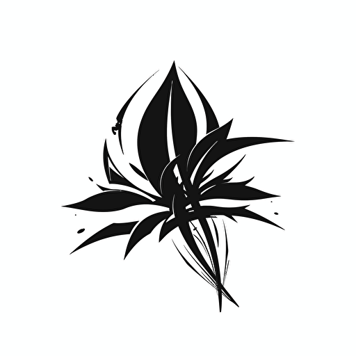 vector art futuristic symbol of a flower and a blade, minimalist style, black on white backdrop