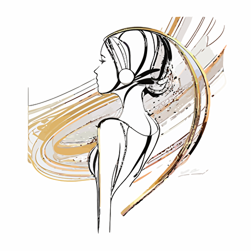 2d minimal bullet dancer illustration, women body curve, vector line, gold line on white background for jewelry shop, luxury, shiny :: gold line earring illustration