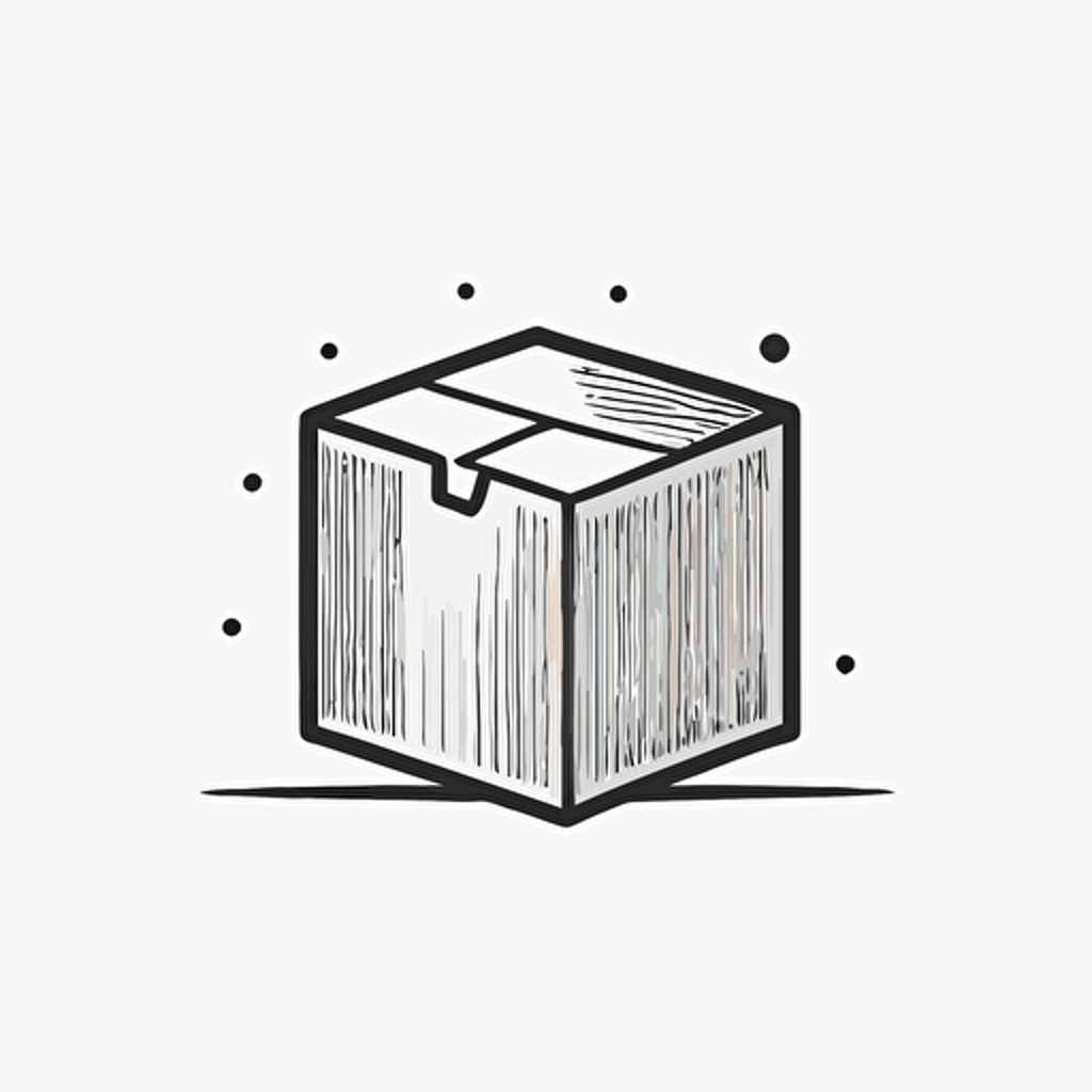 minimal line Logo of a Box, Vector, Simple, transparent, black and white, sketchy, cartoony