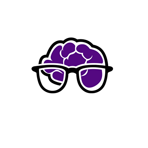 Design vector logo of a brain wearing glasses.