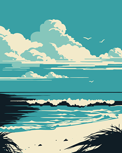 Simple vector illustration beach blue sea,