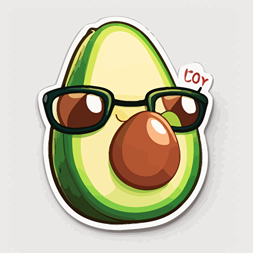 avocado with sunglasses, Sticker, Adorable, Earthy, Pixar, Contour, Vector, White Background, Detailed