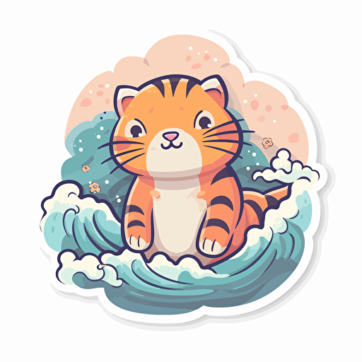 Die-cut sticker, Cute kawaii [tiger] sticker, white background, illustration minimalism, vector, Oceanic Tones