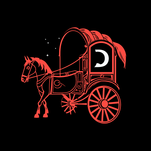 D&D wagon and horse icon, vector, black background