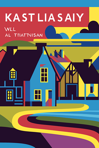 flat, vector, svg, pdf, scottish village, by Keith Haring, Wassily Kandinsky