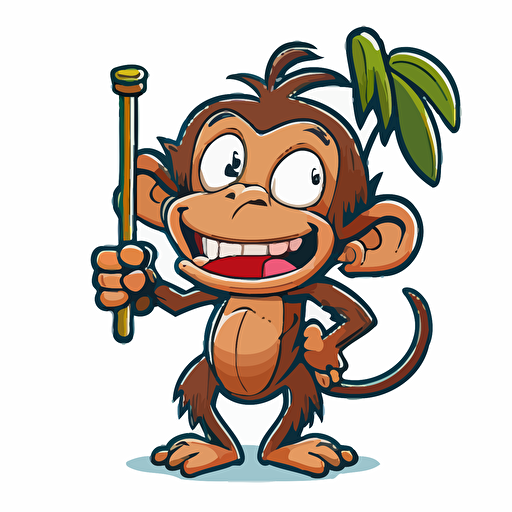 cartoon vector illustration of a dinopunk cute happy excited monkey holding up a thick straw