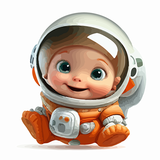 A gorgeus baby astronaut, smiling, white background, vector art , pixar style
