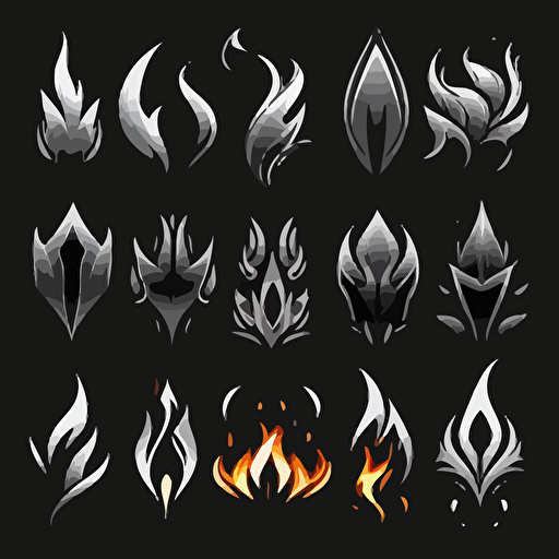 Vector fire and flame shapes. Black and white only