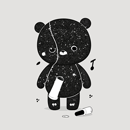 a kawaii minimalist black and white vector drawing of a cute teddybear with injuries